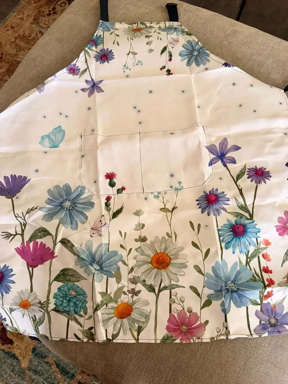 Watercolor Wildflower and Butterfly Botanical Print Kitchen Apron with Pockets